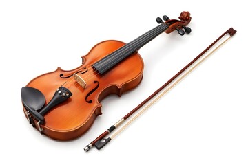Classic Wooden Violin with Bow Isolated