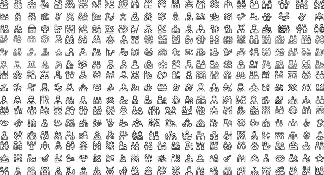 Flat line style people icons set with various activities and professions on white