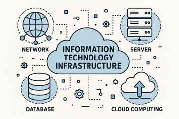 Information technology infrastructure cloud network server database and computing concepts diagram.