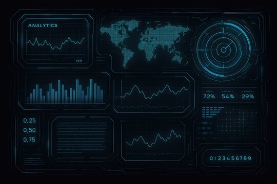 Global data analytics dashboard with world map and charts for insights and trends analytics. - Powered by Adobe