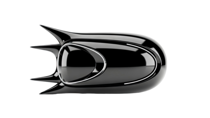 Glossy Black Abstract Form with Sharp Spikes and Chrome Accents