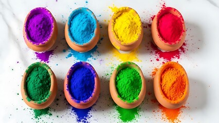 Vibrant holi colors in bowls for happy holi celebrations