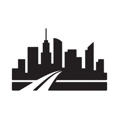Obraz premium A simplified black and white cityscape with a highway in the foreground