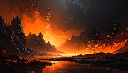 Inferno Landscape - A Fiery Descent into the Abyss.