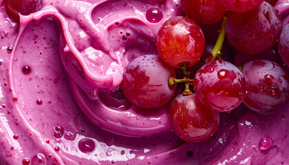Berry smoothie macro shot with fresh red grapes for antioxidant wellness