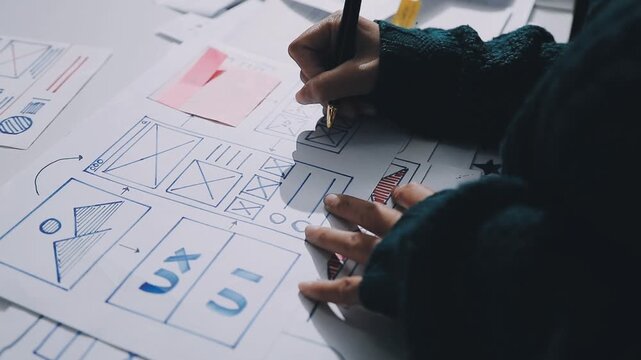 UXUI Design Collaboration. Professionals discussing digital project at modern workspace.