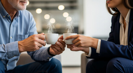 Senior executive and young professional having casual mentorship meeting over coffee