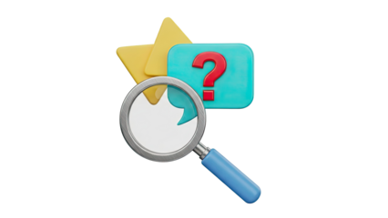 Magnifying glass over question mark and speech bubbles