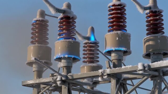 High Voltage Electrical Insulators on Transmission Tower.
