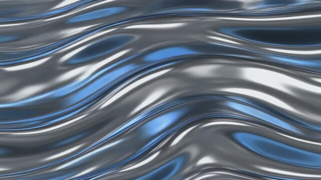 Liquid chrome texture with blue reflections flowing gently