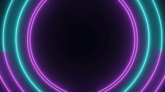 Neon circle glowing rings animation with vibrant light rays