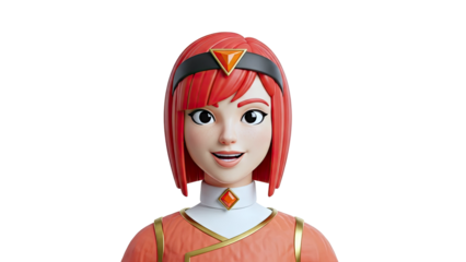 3D Character with Red Hair and Orange Outfit