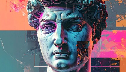 Modern digital artwork of a classic sculpture