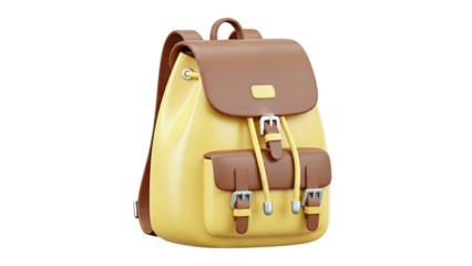 3D Rendered Yellow and Brown Backpack with Buckles