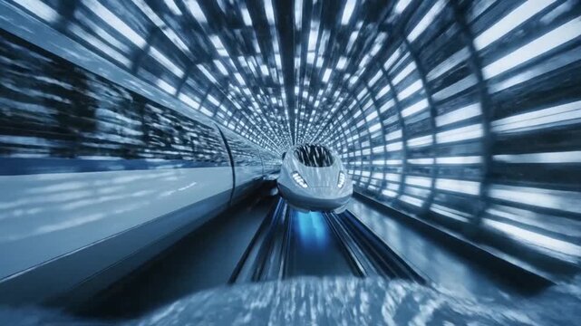 Futuristic High-Speed Train Traveling Through an Illuminated Tunnel at Blazing Speed.
