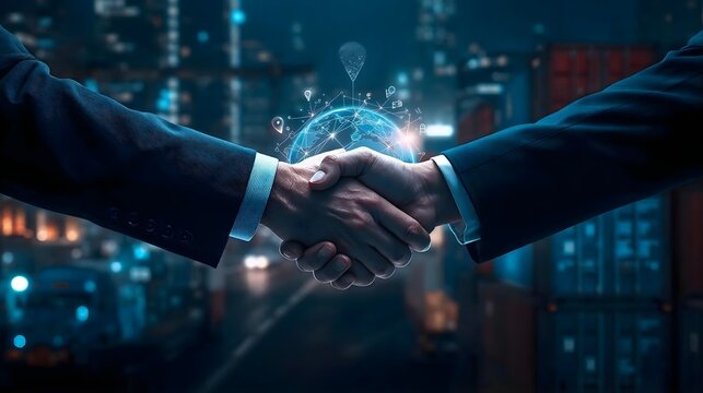Global business partnership handshake