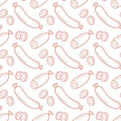 Sausage Hand Drawn SeamlessmPattern in Cute Minimal Doodle Style