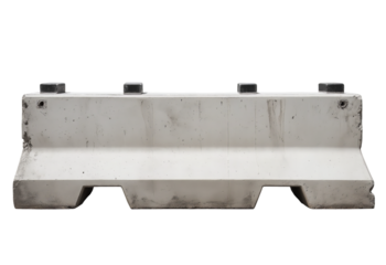 Concrete Jersey Barrier with Black Caps on White Background isolated on a transparent background concrete barrier