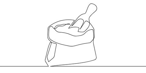 A single continuous line of art, a sack of flour used for cooking. line art on transparent background Editable stroke.