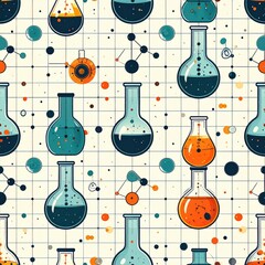 Science Lab Pattern: Seamless Background with Beakers, Flasks, and Chemical Structures