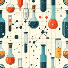 Science Lab Pattern: Seamless Background with Beakers, Flasks, and Chemical Structures