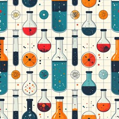 Science Lab Pattern: Seamless Background with Beakers, Flasks, and Chemical Structures