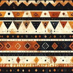 Ethnic Geometric Pattern with Triangles, Diamonds and Stripes in Earth Tone Colors