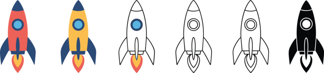 Colorful rocket illustrations, space exploration design, cartoon spaceship icons, creative launch concept, vector art, technology innovation © crazycollection