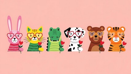 Naklejka premium Valentine's day animal balloons