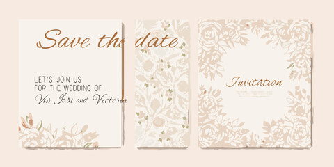 Elegant wedding invitation card designs with floral patterns and save the date text