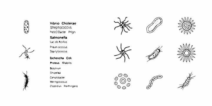 Microscopic view of various bacteria shapes and structures a scientific illustration