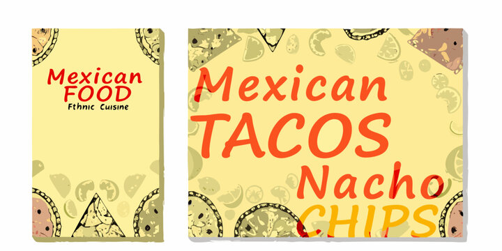 Colorful mexican food flyer designs featuring tacos nachos and citrus patterns