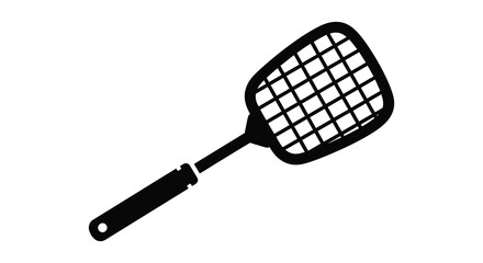 A striking black and white depiction of a handheld electric fly swatter a simple silhouette © nhpvect02