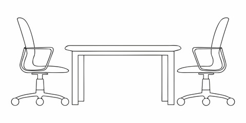 Simple outline of a rectangular table with two office chairs facing each other