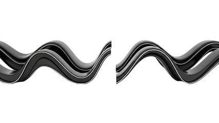 Abstract Black Wavy Ribbons with Silver Edges