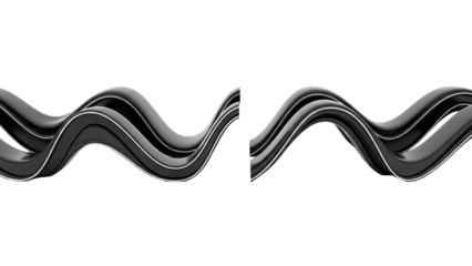 Abstract Black Wavy Ribbons with Silver Edges