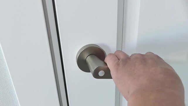 A close-up view shows a door handle designed for easy grip and functionality. The handle is attached to a white door, highlighting its sleek look.