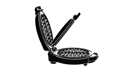 A striking black silhouette of an open waffle maker showcasing its design and functionality silhouette © nhpvect02