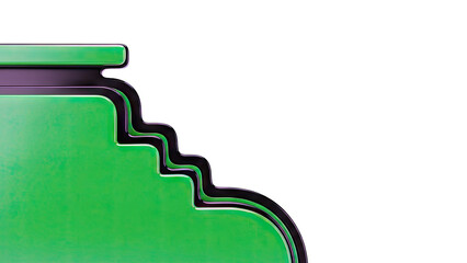 Green layered abstract shape with black borders on a white background