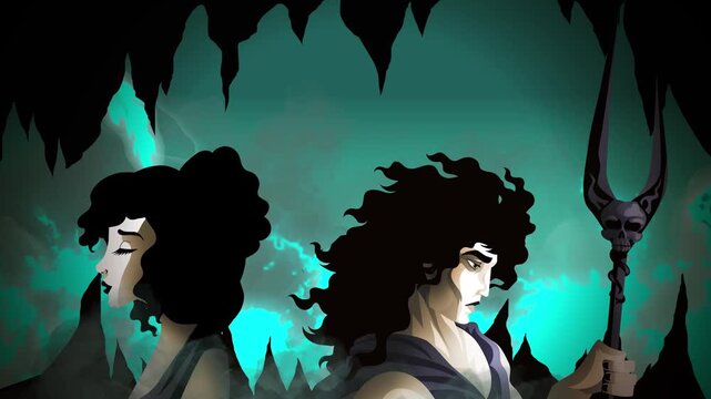 persephone and hades in the underworld with souls