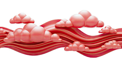 Red Clouds and Wavy Ribbons