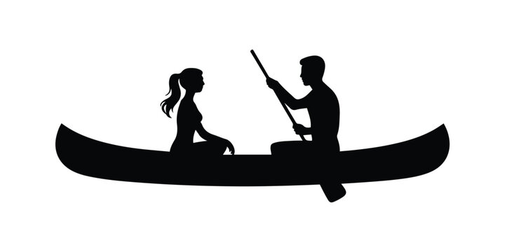 Couple canoeing together in a boat perfect for design on transparent background silhouette