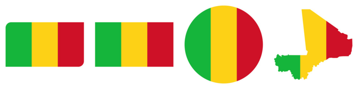 mali circular flag, mali rectangular flag, mali map flag flat icon