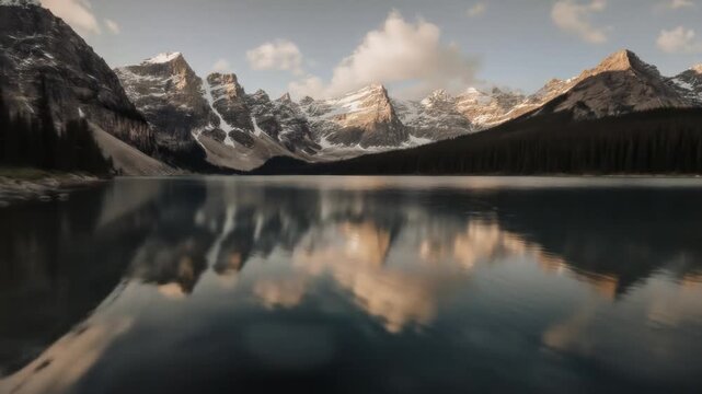 Scenic Mountain Lake Reflection Video, with Snow-Capped Peaks and Tranquil Water, perfect for