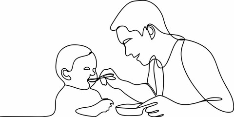 A gentle moment father lovingly feeding his baby with a spoon