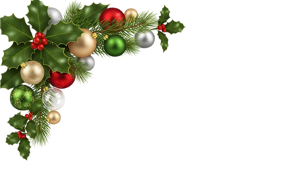 Christmas day frame border leaves and xmas ball elements winter background