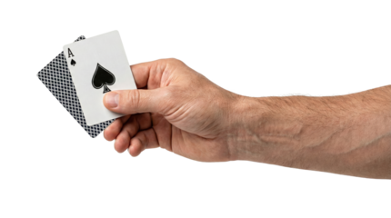 Hand holding ace of spades and backing card
