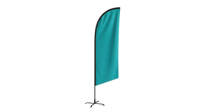 Blank Teal Feather Flag Mockup on White Background