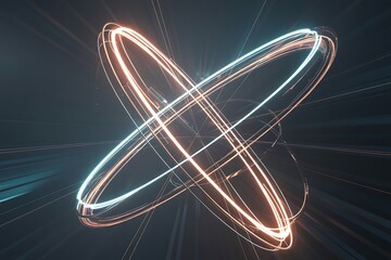 Vibrant glowing neon rings intersect in dynamic motion