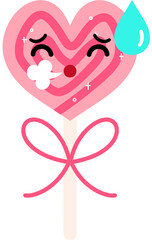 Fototapeta premium Heart Lollipop Relieved Face Cartoon